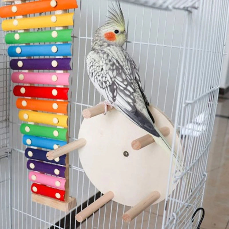 Natural Bird Perch Wheel Parakeet Toy