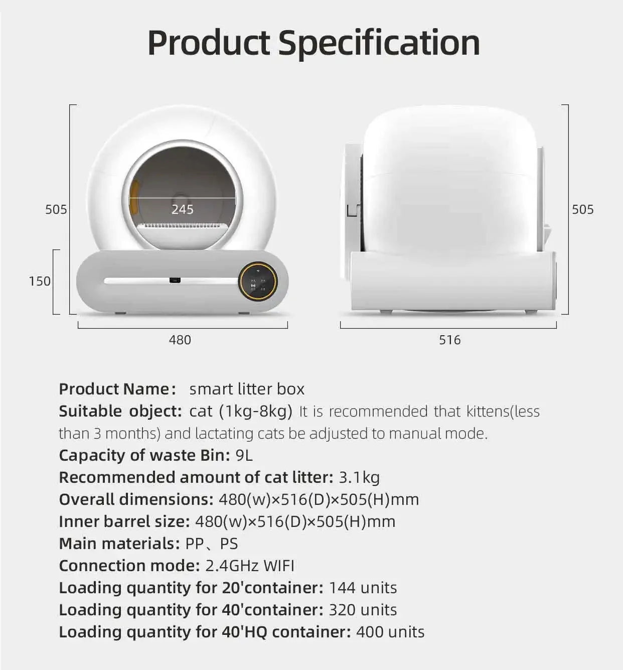 65L Automatic Smart Cat Litter Box Self Cleaning Fully Enclosed Large Cat Toilet Litter Tray