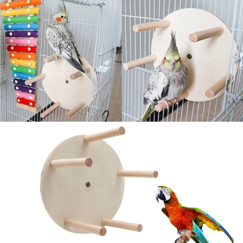 Natural Bird Perch Wheel Parakeet Toy