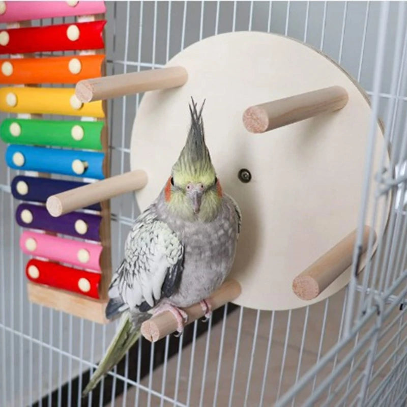 Natural Bird Perch Wheel Parakeet Toy