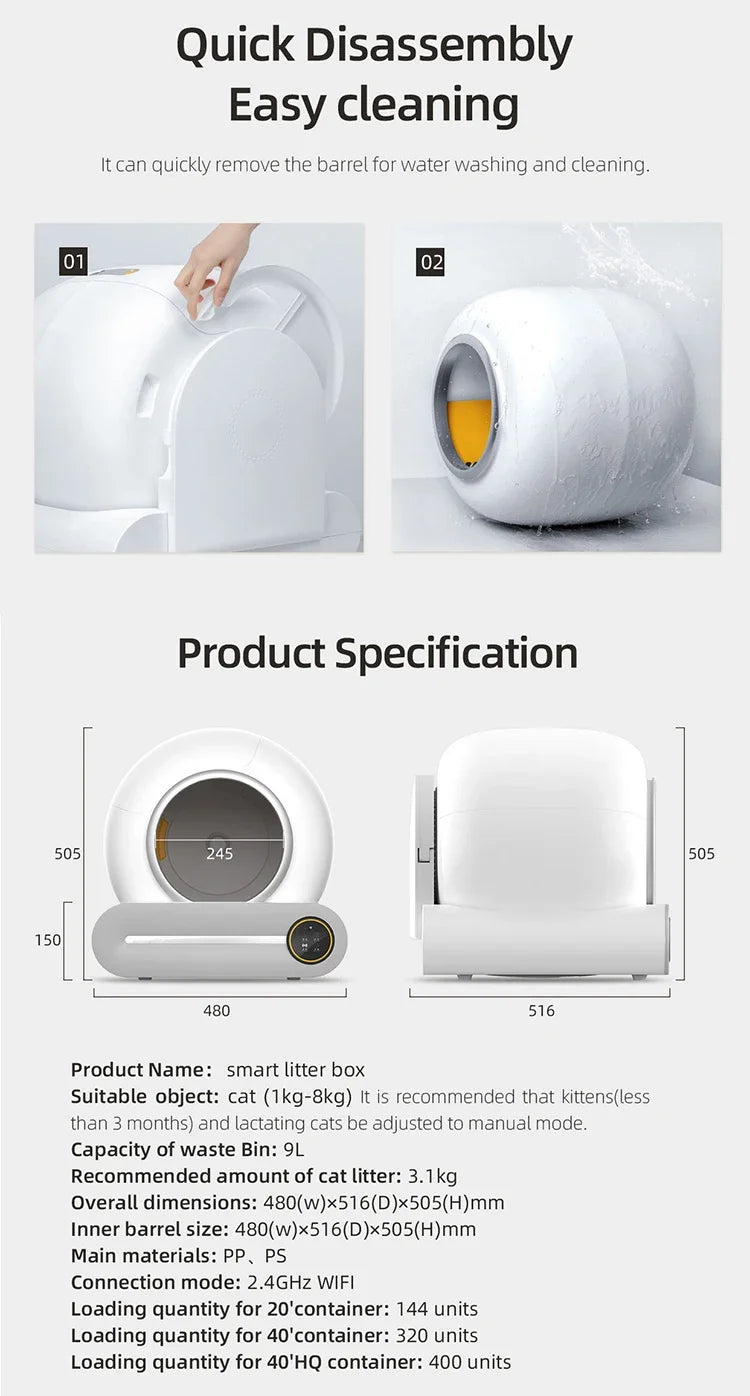 65L Automatic Smart Cat Litter Box Self Cleaning Fully Enclosed Large Cat Toilet Litter Tray