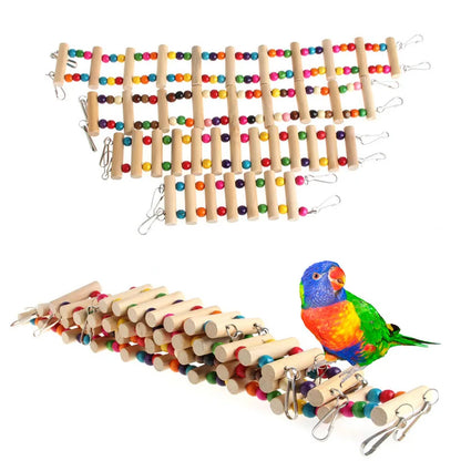 Birds Swing Wooden Bridge Ladder Climb Cockatiel Parakeet Parrot Pet Toy