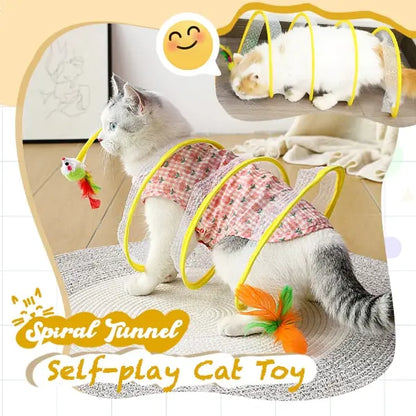 Foldable S-Shaped Cat Tunnel with Toys for Interactive Fun